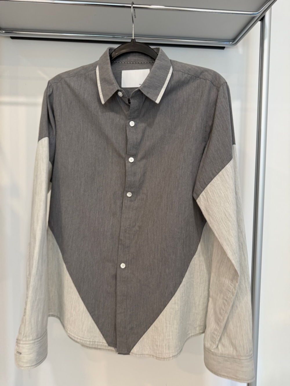 Men's Two-Tone Dark & Light Gray Contrast Panel Button-Down Shirt